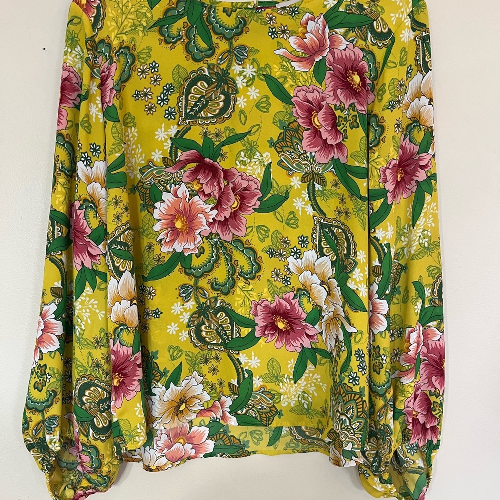LOFT Yellow Camellia Garden Fluid Blouse